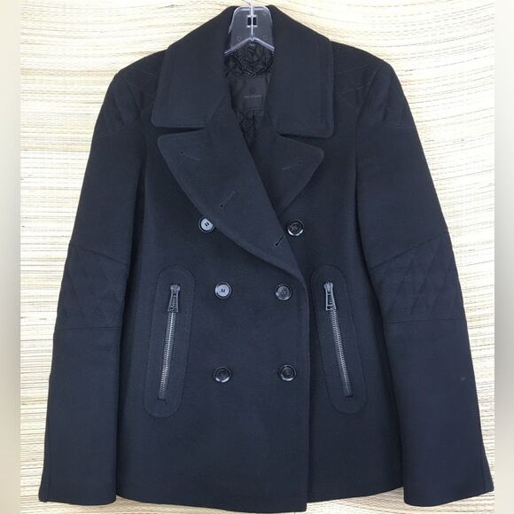 Belstaff Dallington Double Breast Cropped Pea Coat Cashmere/Wool Blend Black S - Picture 5 of 16